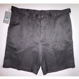 Haggar Mens Cool 18 Gab Black Plain Front Shorts 40W Moisture Wicking